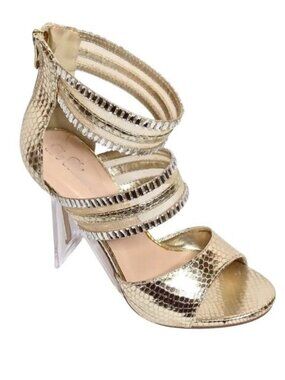 DE BLOSSOM COLLECTION WOMEN'S GOLD SHIMMER W/ MESH & CRYSTAL HEELS - SIZE 7.5